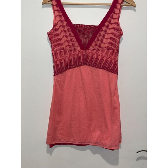Free People Tunic Dress Women 8  Pink Embroidered Boho Y2K V-Neck Cotton/Nylon - Picture 3 of 7